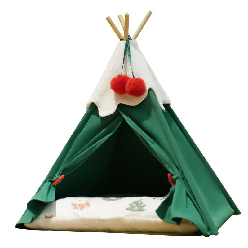 Semi-closed cat house with thickened cloth construction in brown mat colour