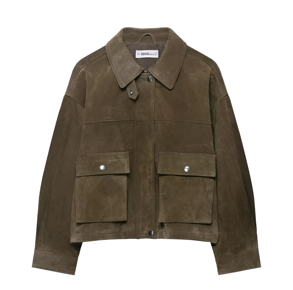 Women's regular fit casual jacket in PU fabric with Japanese Korean style