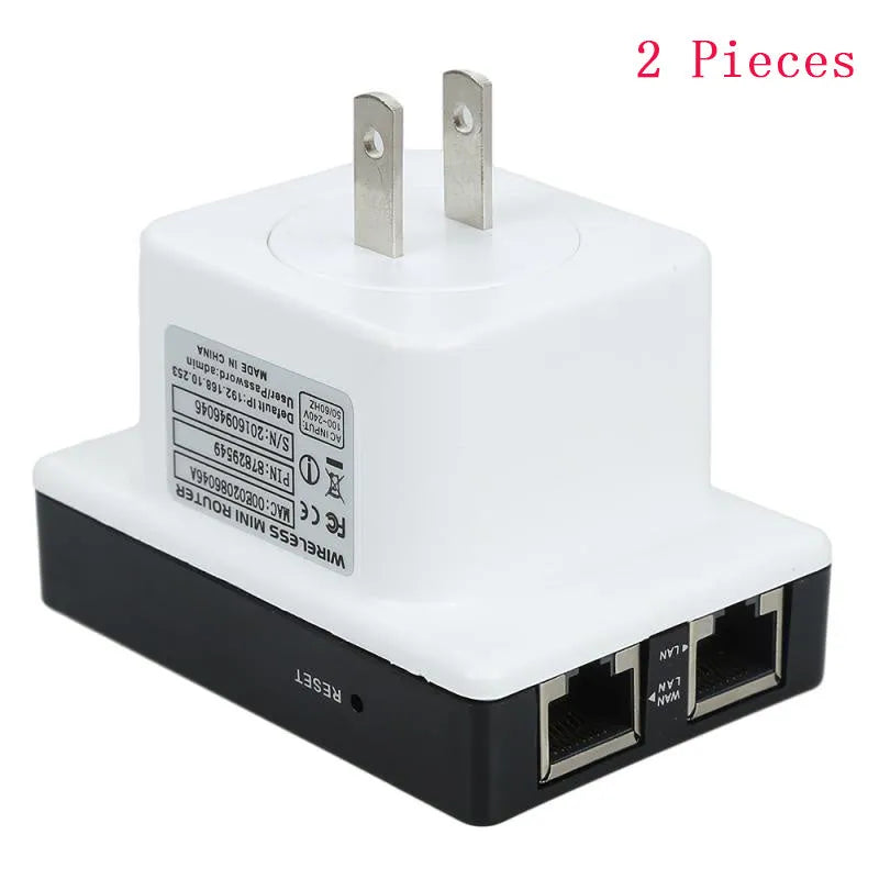 300Mbps WiFi repeater with dual network ports, compact white device