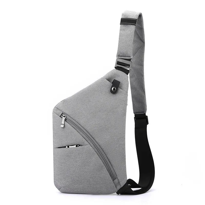 Men's grey Oxford cloth chest bag with single shoulder strap worn cross-body