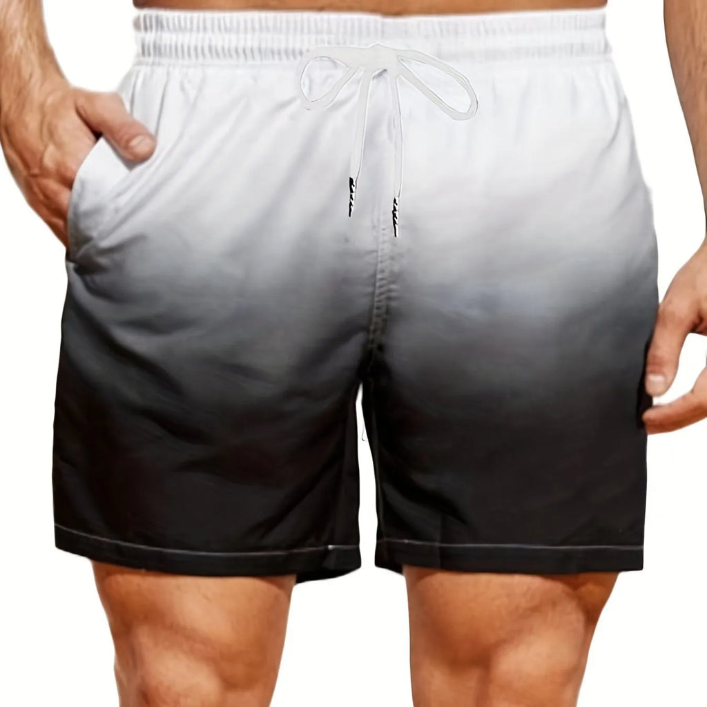 Men's gradient colour 3D digitally printed sports shorts made from mesh fabric.