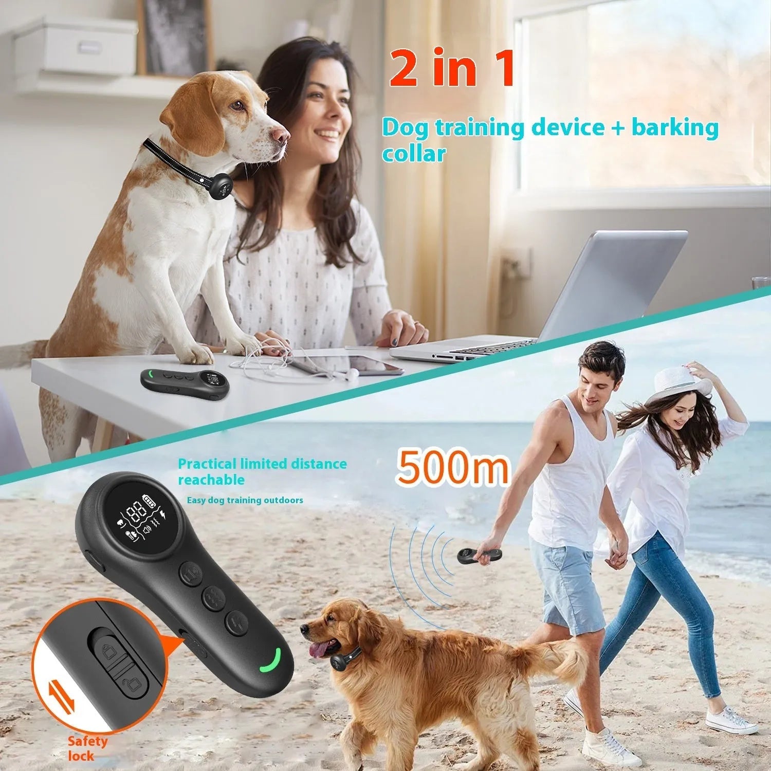 Smart 3-in-1 dog trainer bark stopper with multiple training modes made from ABS plastic