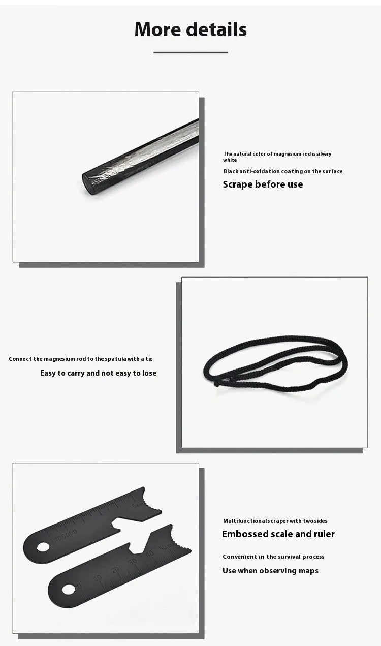 Black outdoor camping stainless steel multifunctional flint with magnesium rod and survival tools