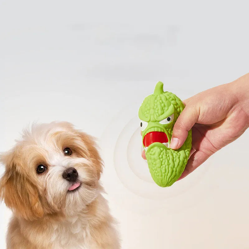 Interactive dog chew toy in bitter melon and chilli shapes with pet sound functions for bite resistance
