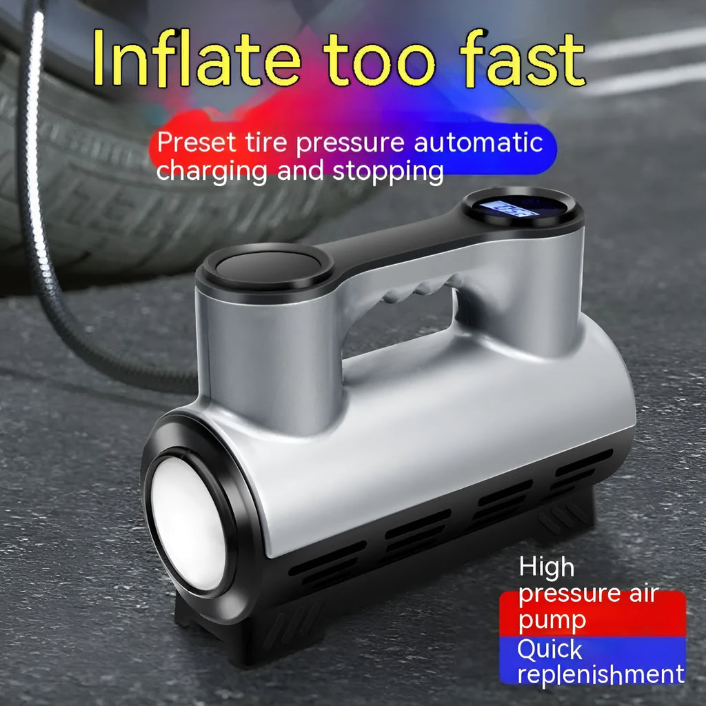 12V portable car air pump with pressure gauge and lighting function for tyre inflation