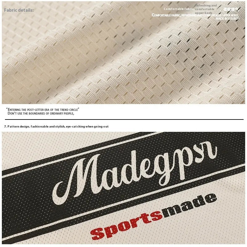 Apricot coloured loose fit sports V-neck jersey with short sleeves and a letter pattern.