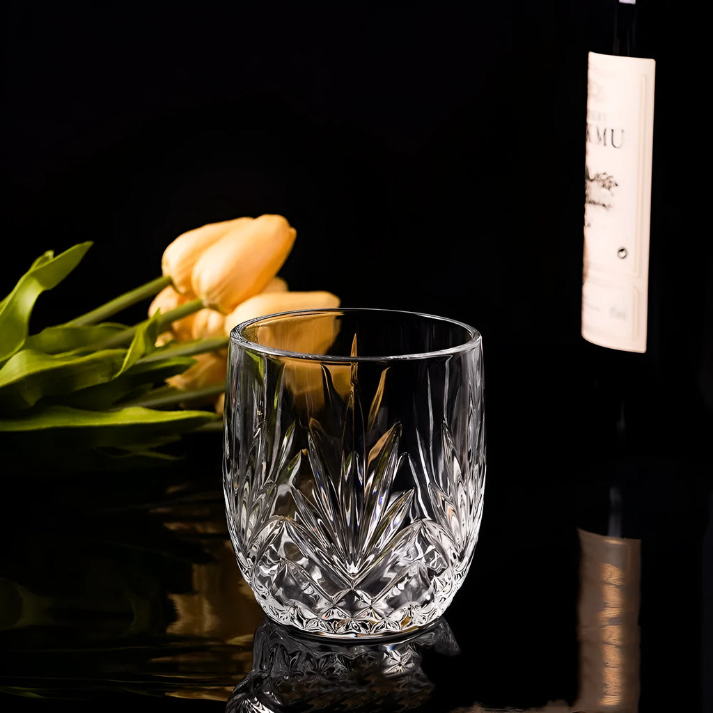 Crystal whiskey shot glass with thick bottom, shown in selected colour style.
