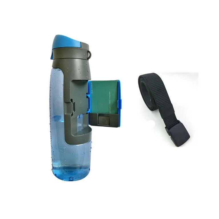 Black hidden security water bottle container with BPA-free lid on white background