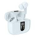 Jerry X08 wireless Bluetooth headset with digital display charging case in black, grey, or white colour