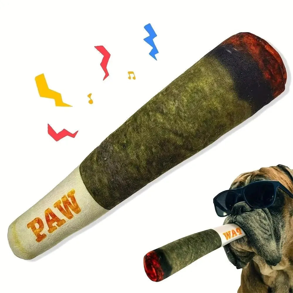 Doggy Doobie 9.5 inch green plush squeaky dog toy with doobie design, suitable for small, medium, and large dogs