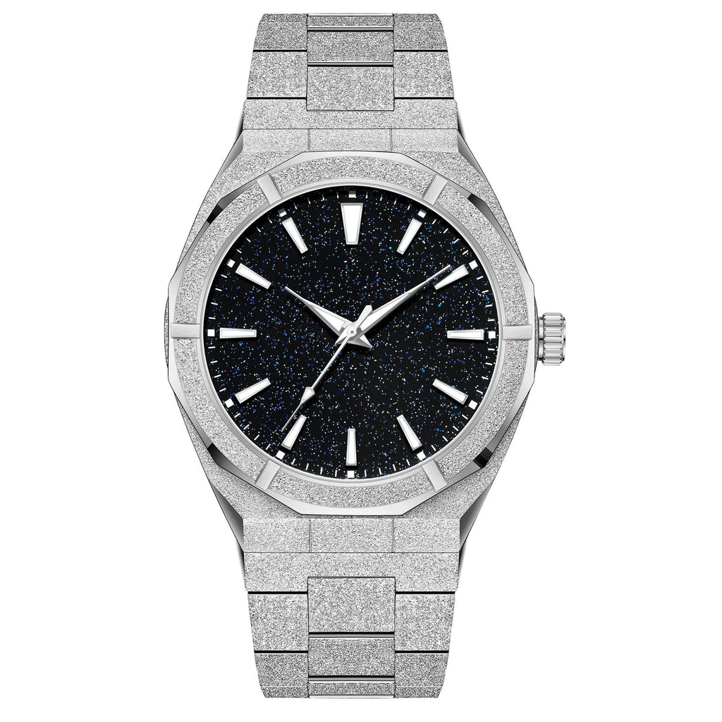 Men's business watch with stainless steel frosted case and luminous hands in silver colour option
