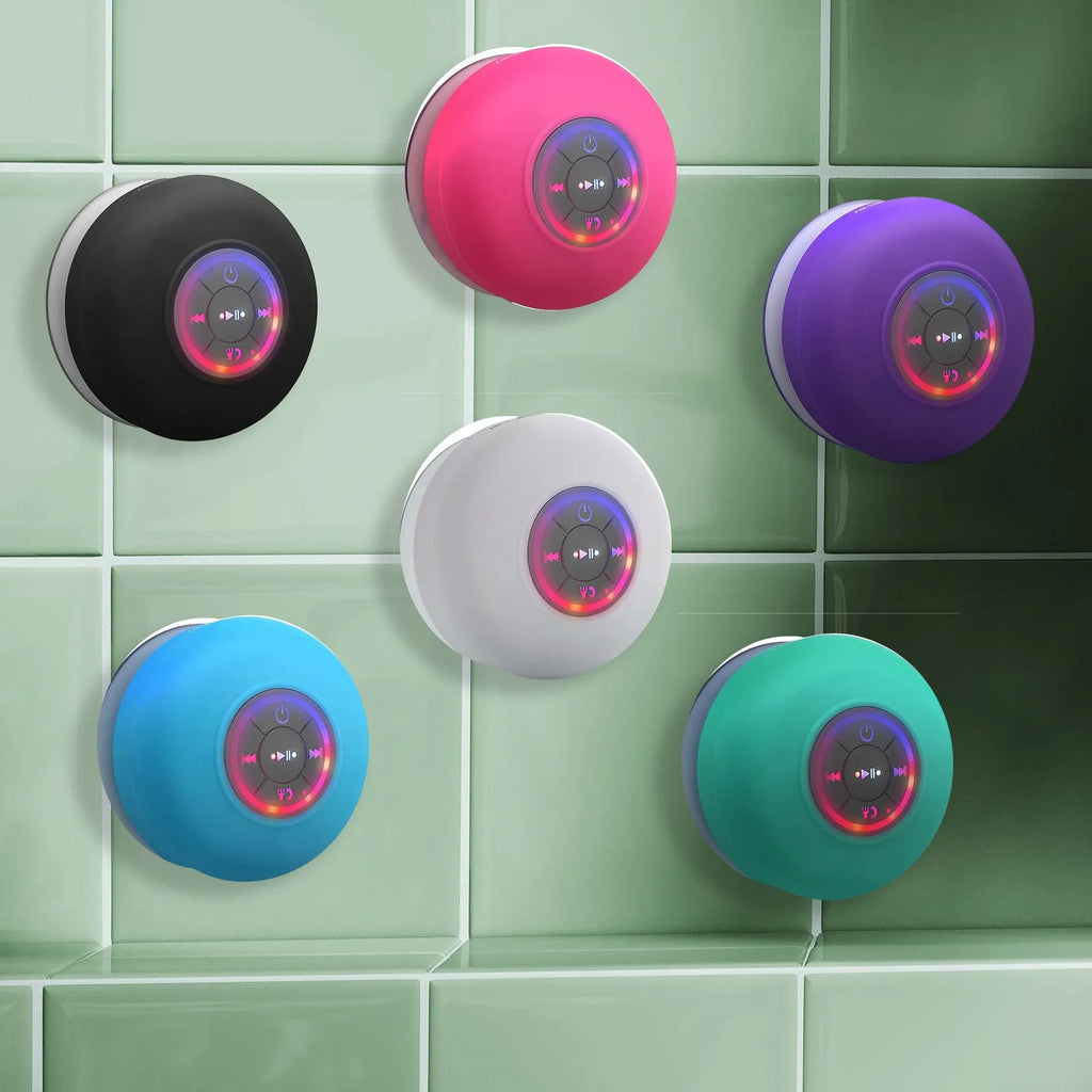 BTS07 waterproof Bluetooth speaker with large suction cup base in six colour options