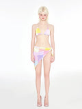 Rainbow pink women's triangle bikini swimsuit three piece set with wireless cups