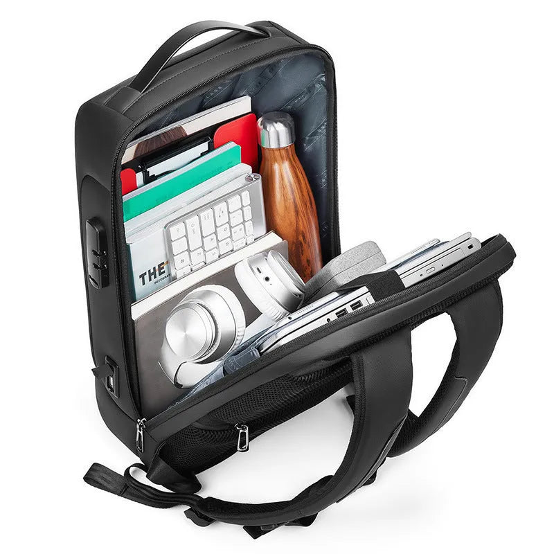 Men's grey Oxford cloth business backpack with padded straps and front compartment