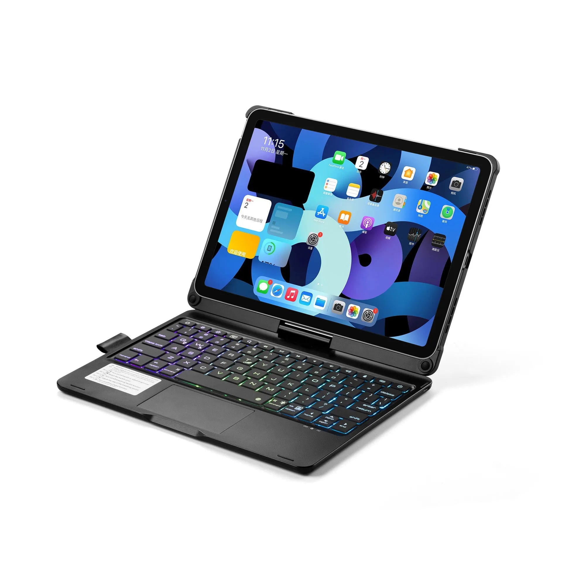 360-degree rotating Bluetooth keyboard with touch backlight for iPad tablets in black silver rose gold