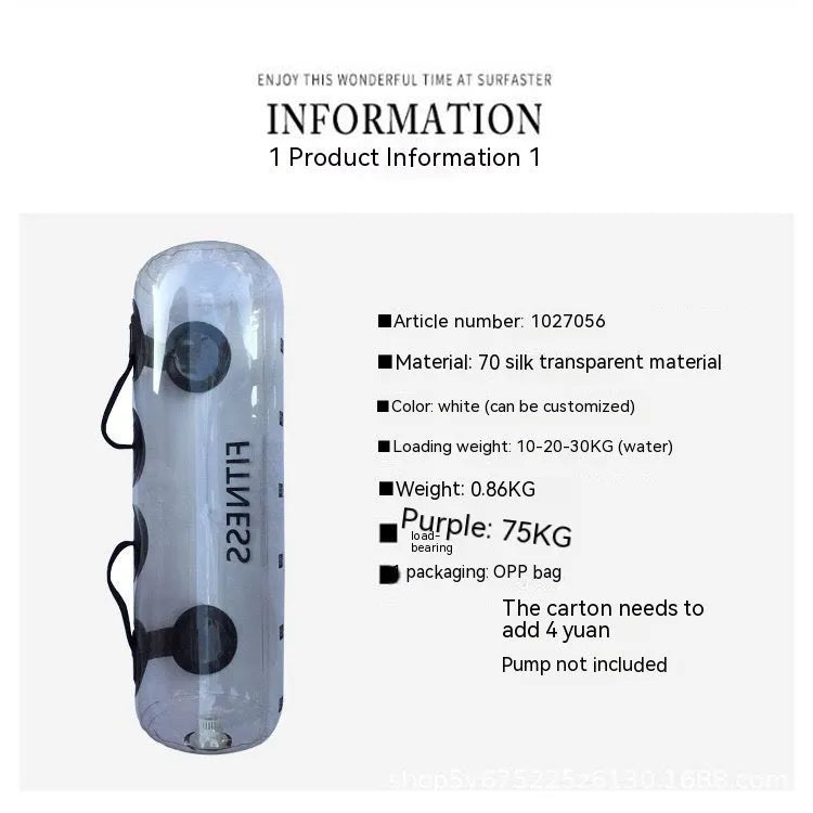 Transparent PVC inflatable water weight lifting bag in a soft dumbbell shape