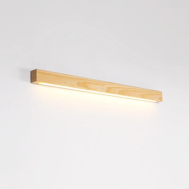 Walnut colour log strip wall lamp with LED lighting in modern minimalist design