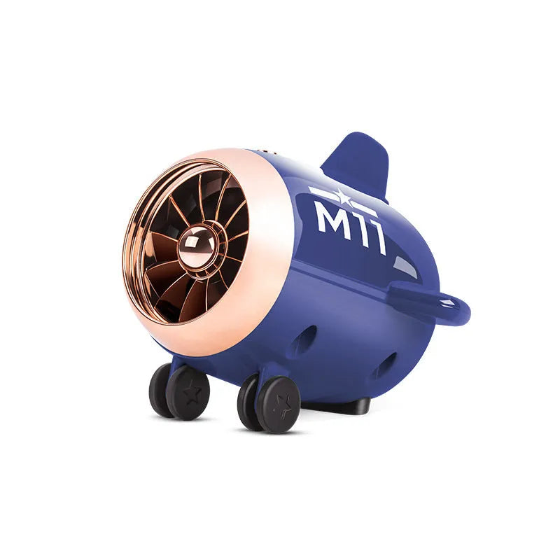 Mini wireless Bluetooth speaker in vintage blue colour showing compact 85x75x70mm dimensions with USB charging port