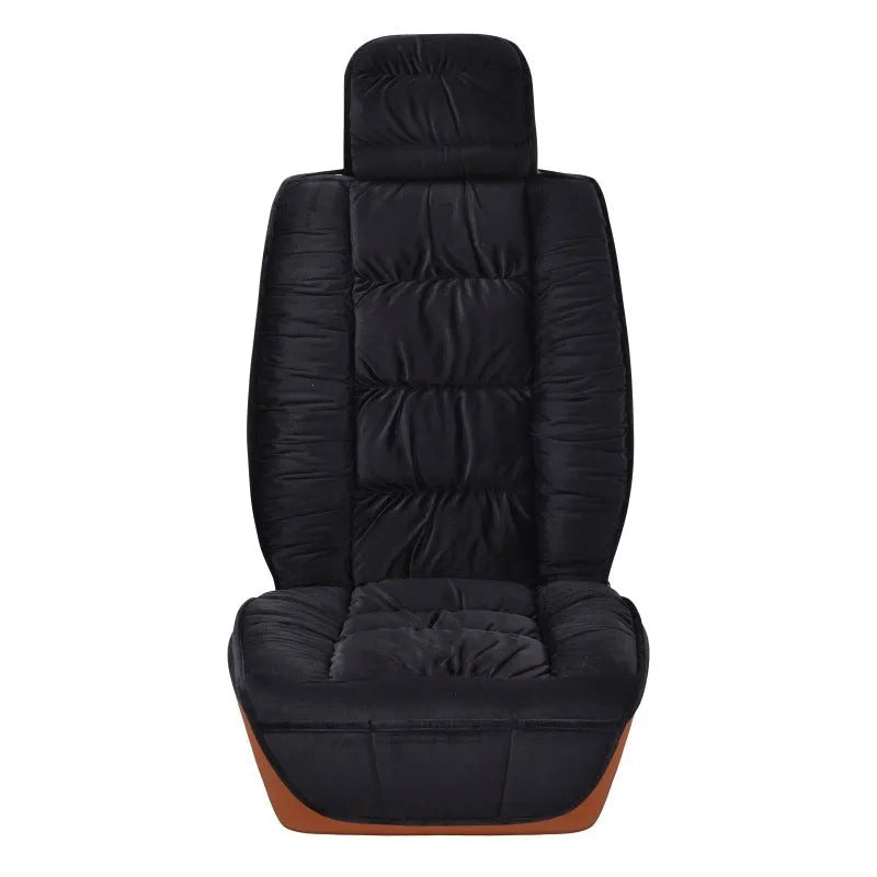 Winter short plush car seat cushion with wool cotton filler and polyester cover in multiple colour options.
