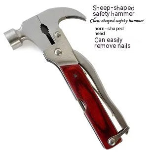 Multi-functional 16-in-1 car safety hammer with three head variants: axe, cone and claw designs