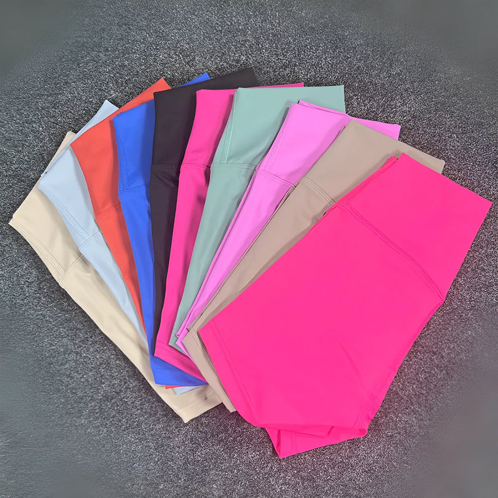 Ladies high-waisted yoga shorts in nylon fabric for running and cycling, shown in electric blue.