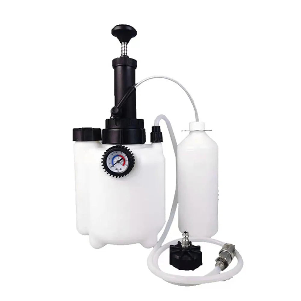 White 3-litre automotive brake oil tank replacement tool with copper, iron, and plastic construction.