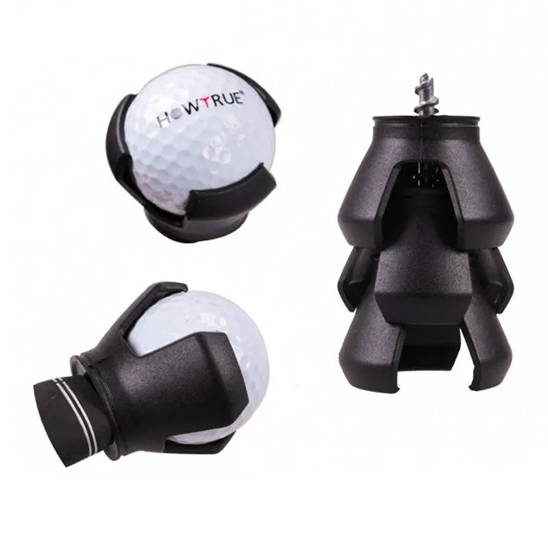 Black golf ball picker device with putter-style seat and clip mechanism for retrieving balls