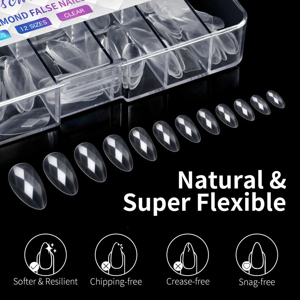 3D diamond texture long false nails in assorted colours, 120-140 pieces per pack