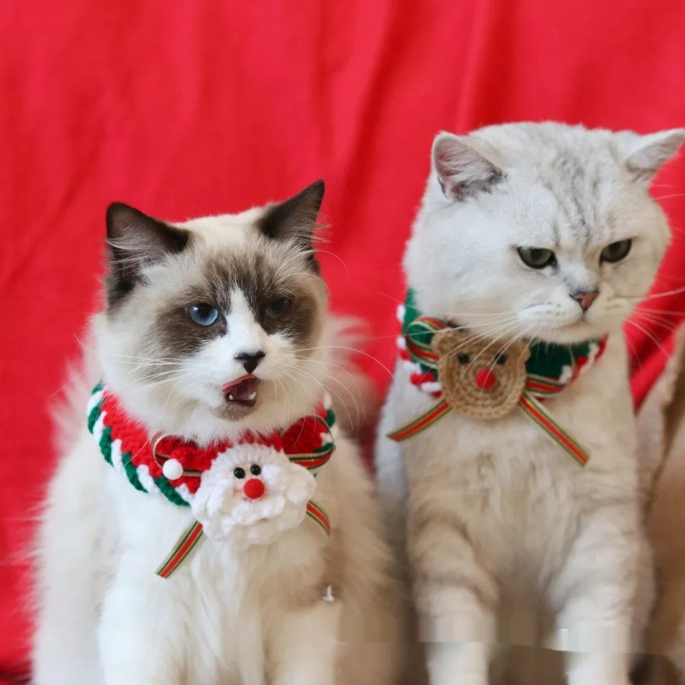 Christmas pet scarf with knitted wool Santa reindeer bell designs in multiple colours and sizes