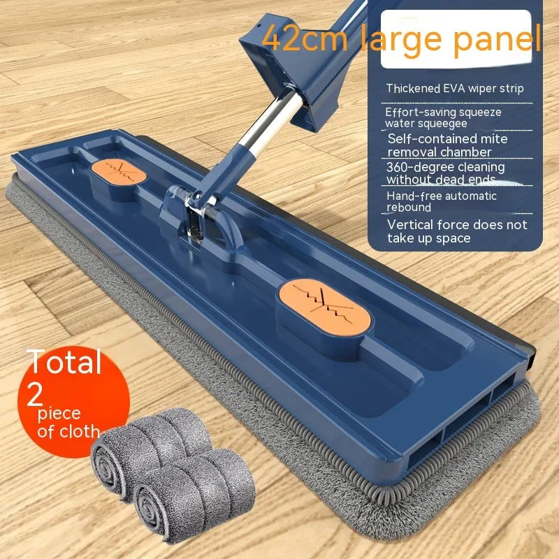 Large flat mop with rotating head and long stainless steel handle for floor cleaning
