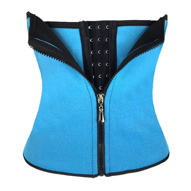 A black neoprene breasted body shaping belly band laid flat, showing its high-waist design.