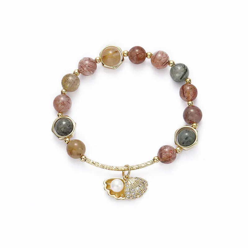 Colourful crystal bracelet with hair crystal shell and red sealant flower shell designs