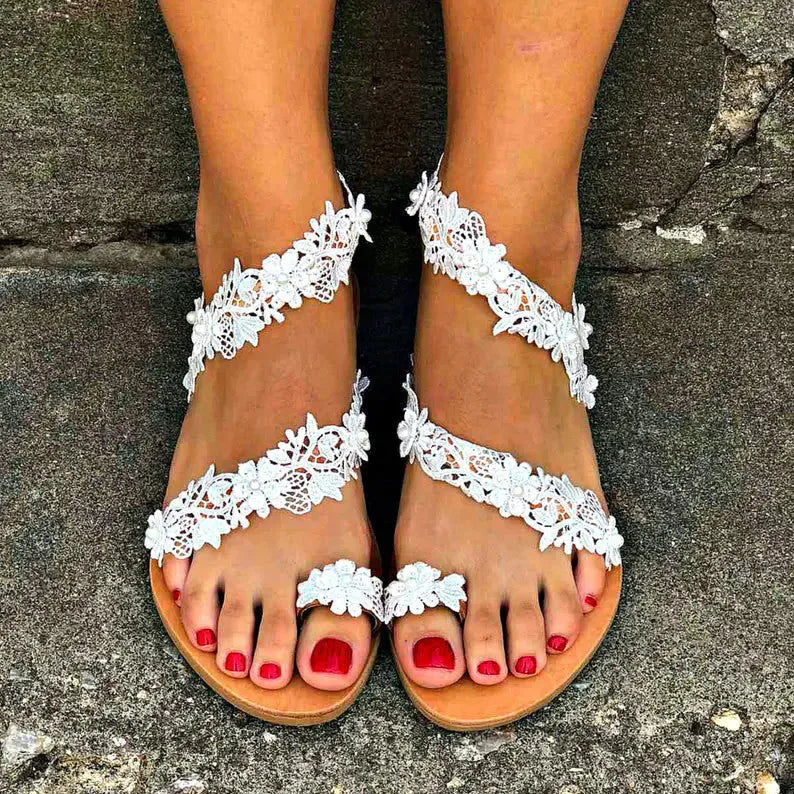 White rhinestone flower plus size women's flat shoes with patent leather surface and round toe design