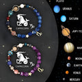 Two natural stone beaded bracelets showing different zodiac sign charms on an adjustable cord.