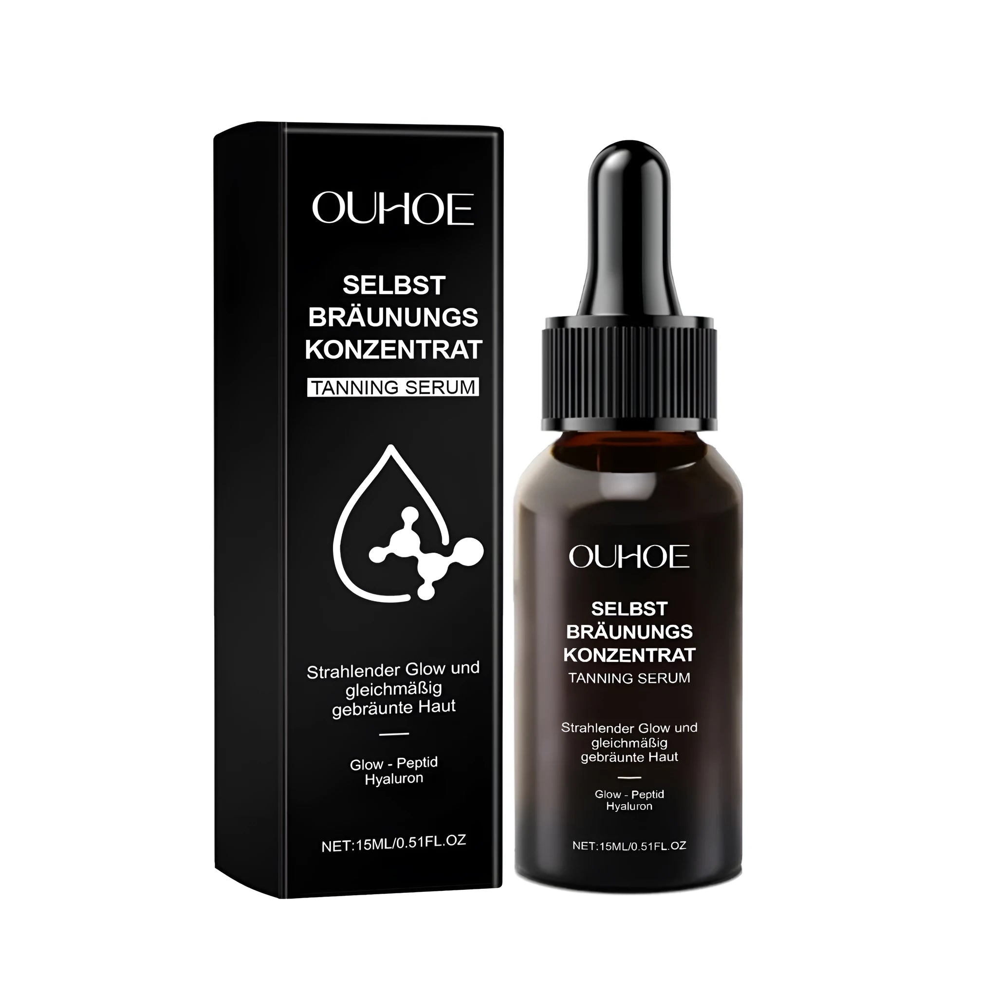 15 ml bottle of tanning liquid with glycerin and hyaluronic acid