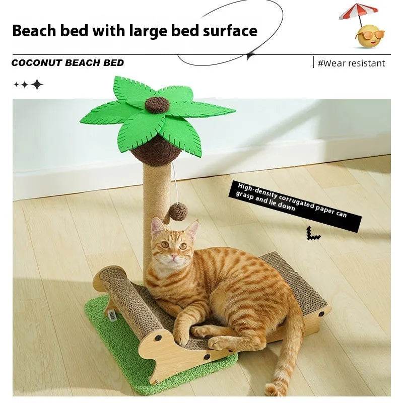 Wooden beach chair style cat climbing frame with a built-in hemp scratching mat.