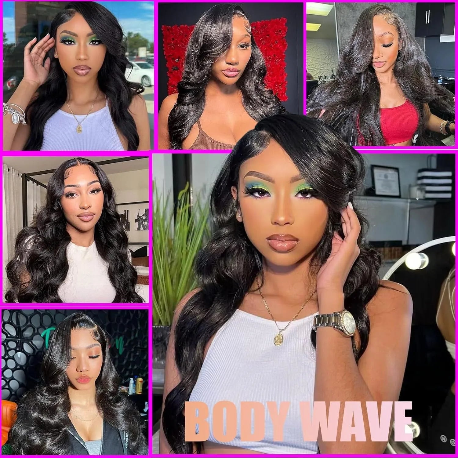M1613 Black full-head synthetic wig with medium large curly waves and a lace mesh cap.