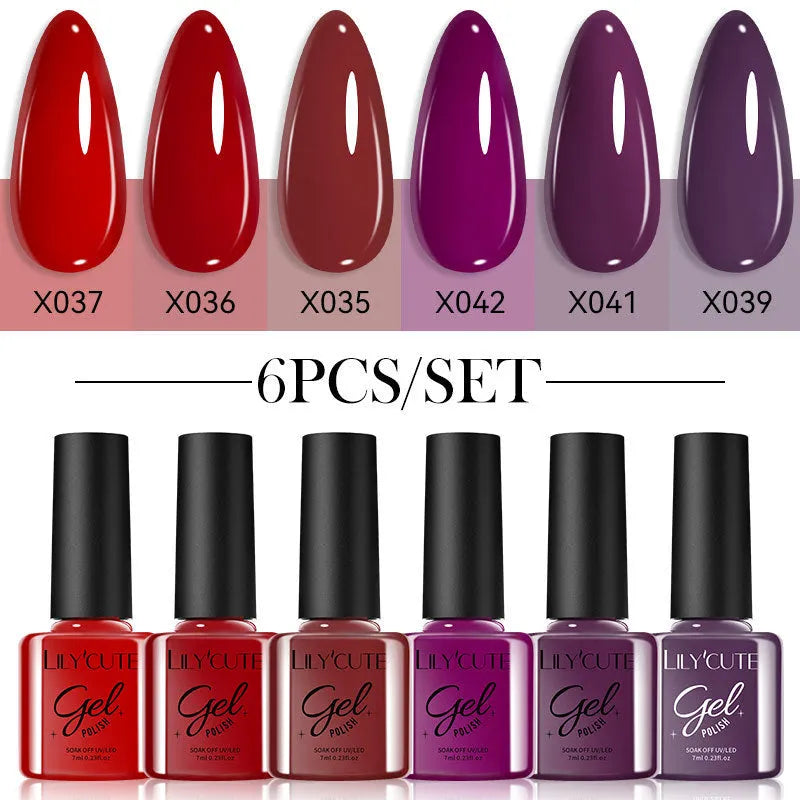 Set of 20 bottles of UV gel nail polish in various solid, glitter, and sequin colours.