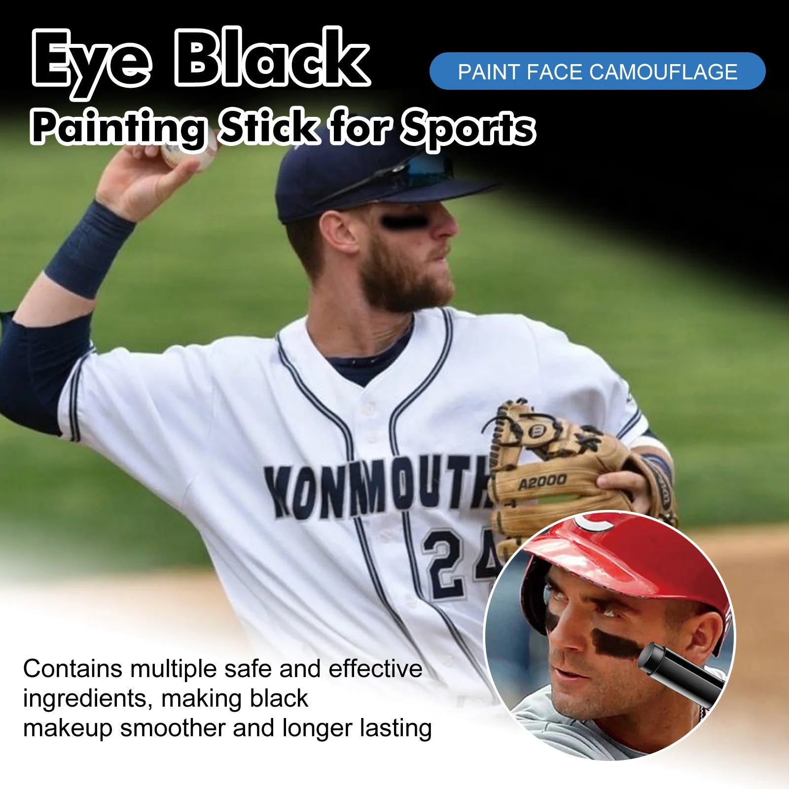 Sports eye black paint stick in 8.6cm packaging with 15g sweat-proof formula