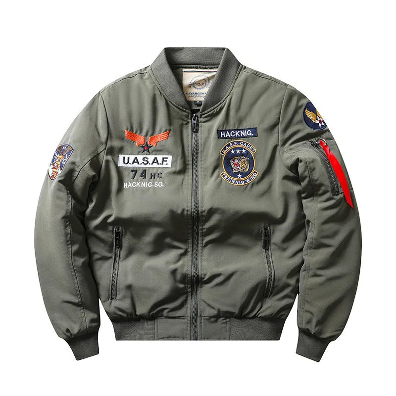 Men's slim-fit stand collar Harley Davidson retro style cotton-padded motorcycle coat with embroidery