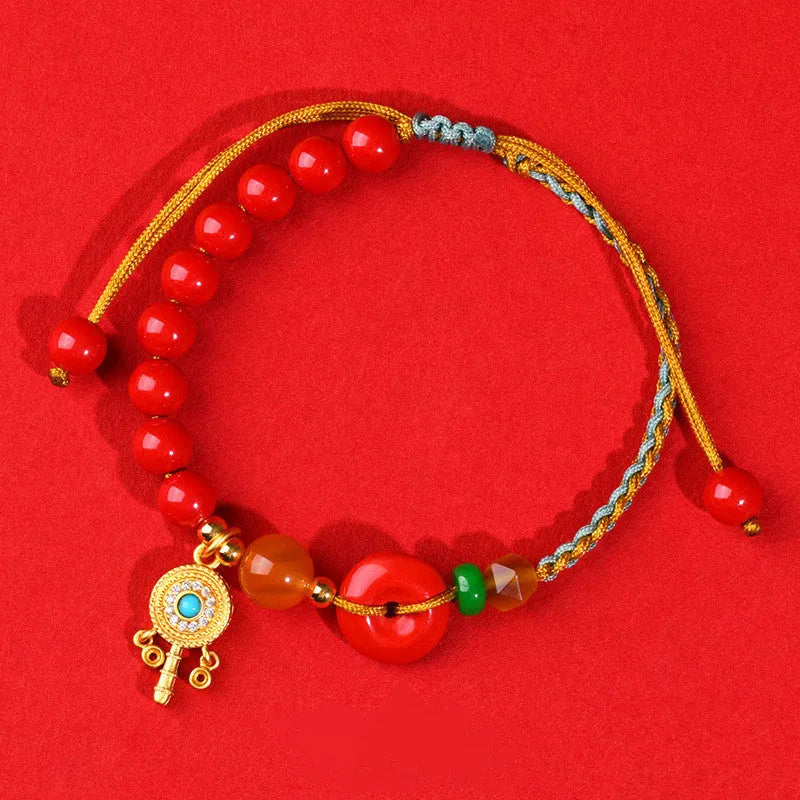 Emperor red sand cinnabar bracelet with hand-woven peace buckle design