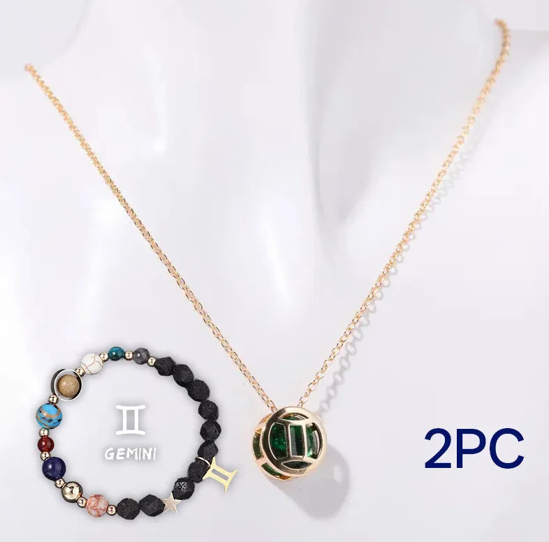 Natural stone beaded necklace and bracelet set on an adjustable nylon cord.