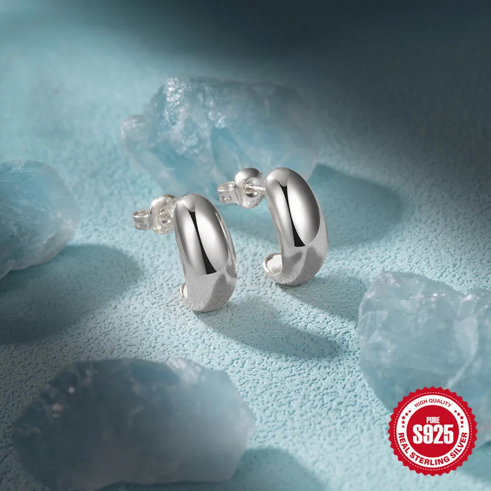 S925 sterling silver C-shaped earrings with electroplated gold colour finish