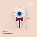 Colourful plush cat teaser toy with flexible wand showing candy and eyes designs
