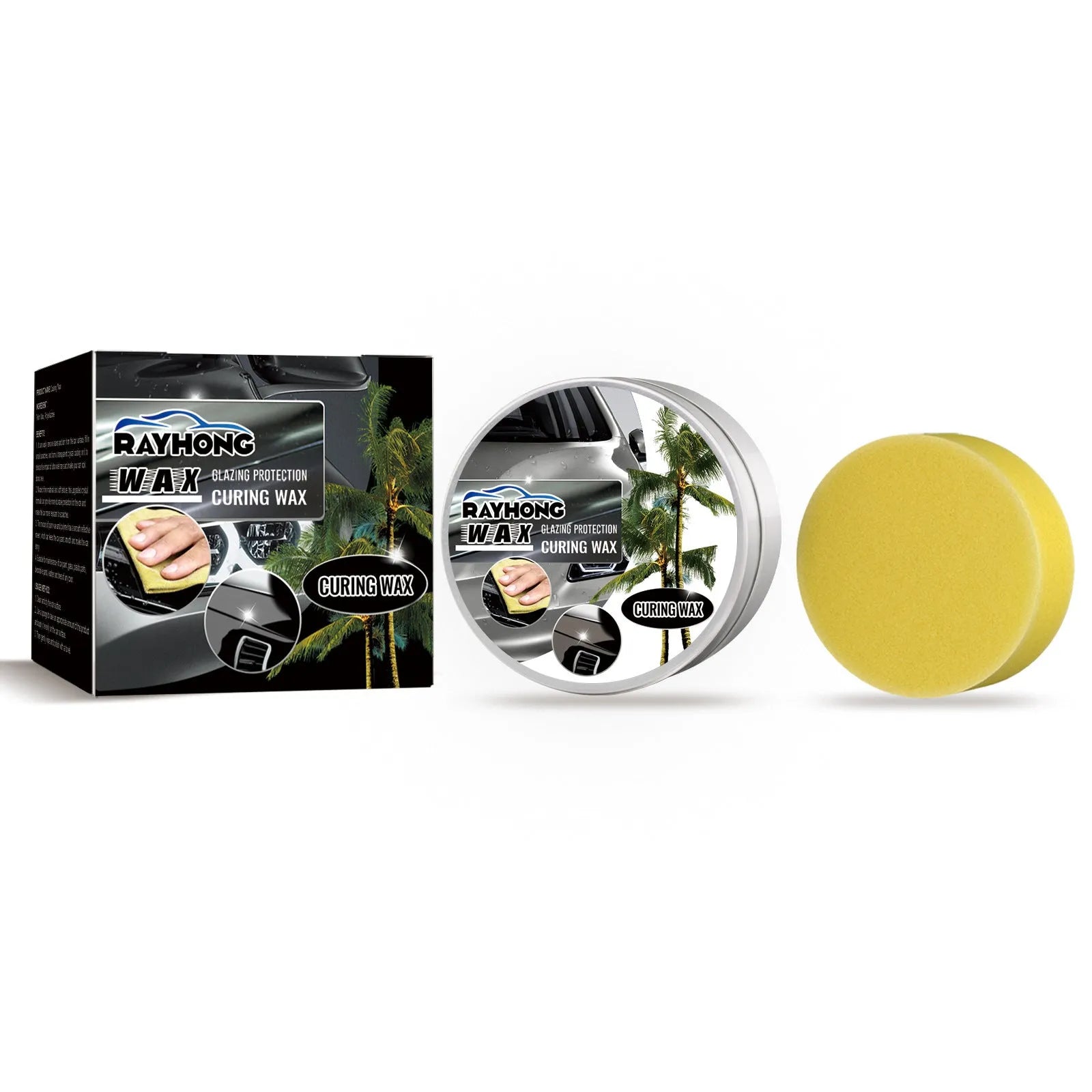 Car coating wax block and sponge applicator for vehicle paint renovation and dustproof protection