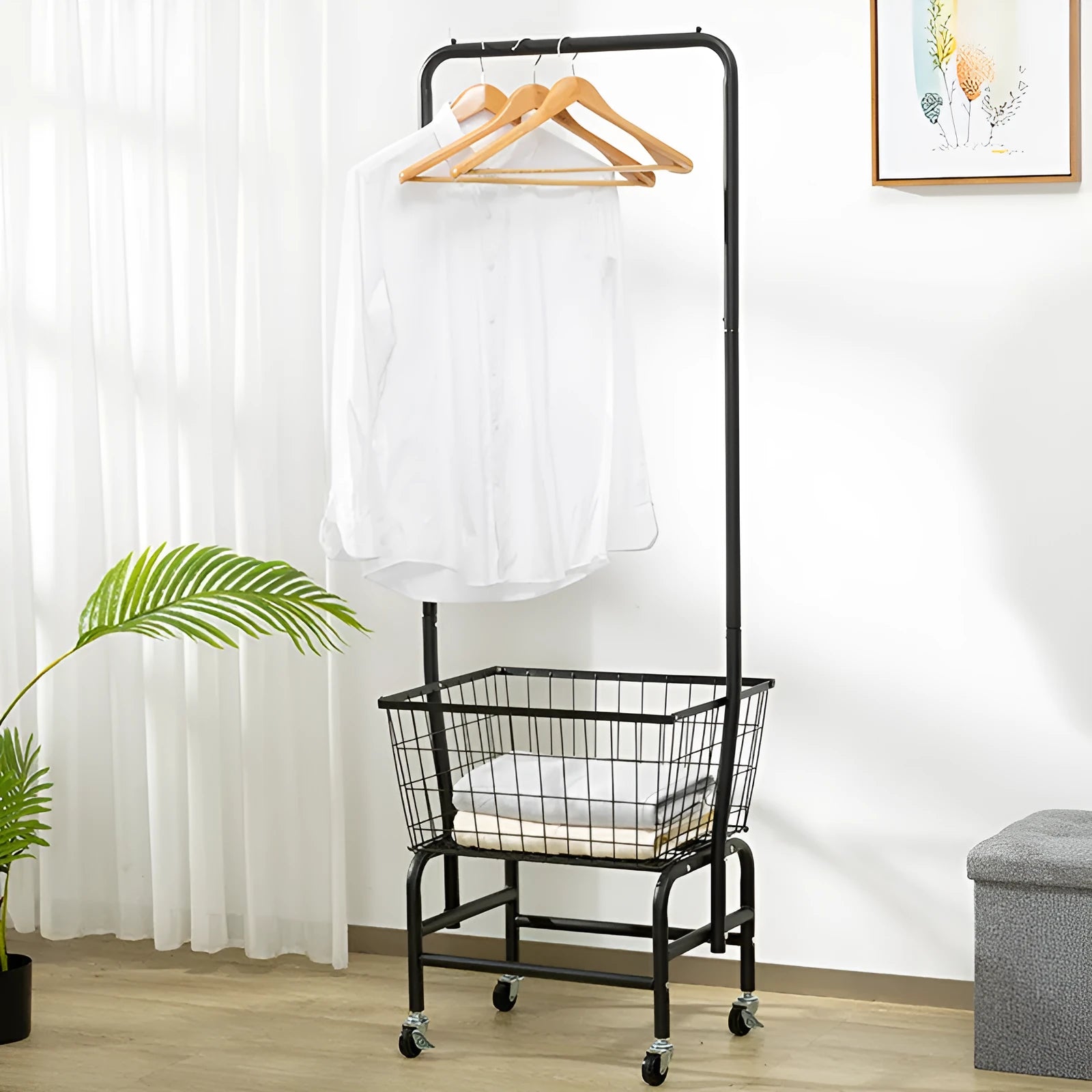 Single rod pulley storage car with 60cm iron rail and twin-wheel pulley system
