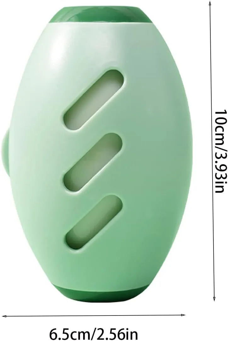 Green and white washable reusable gel lint roller ball for pet hair removal on fabric.