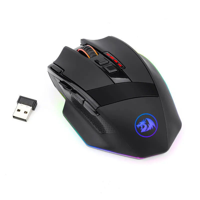 Black Redragon M801P dual mode gaming mouse with nine buttons and adjustable DPI settings