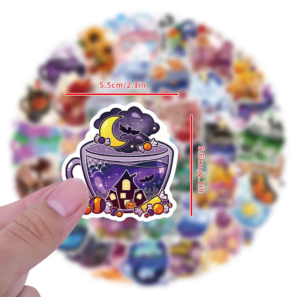 Pack of 50 colourful tea cup graffiti waterproof stickers in Nordic style for luggage and scooter DIY