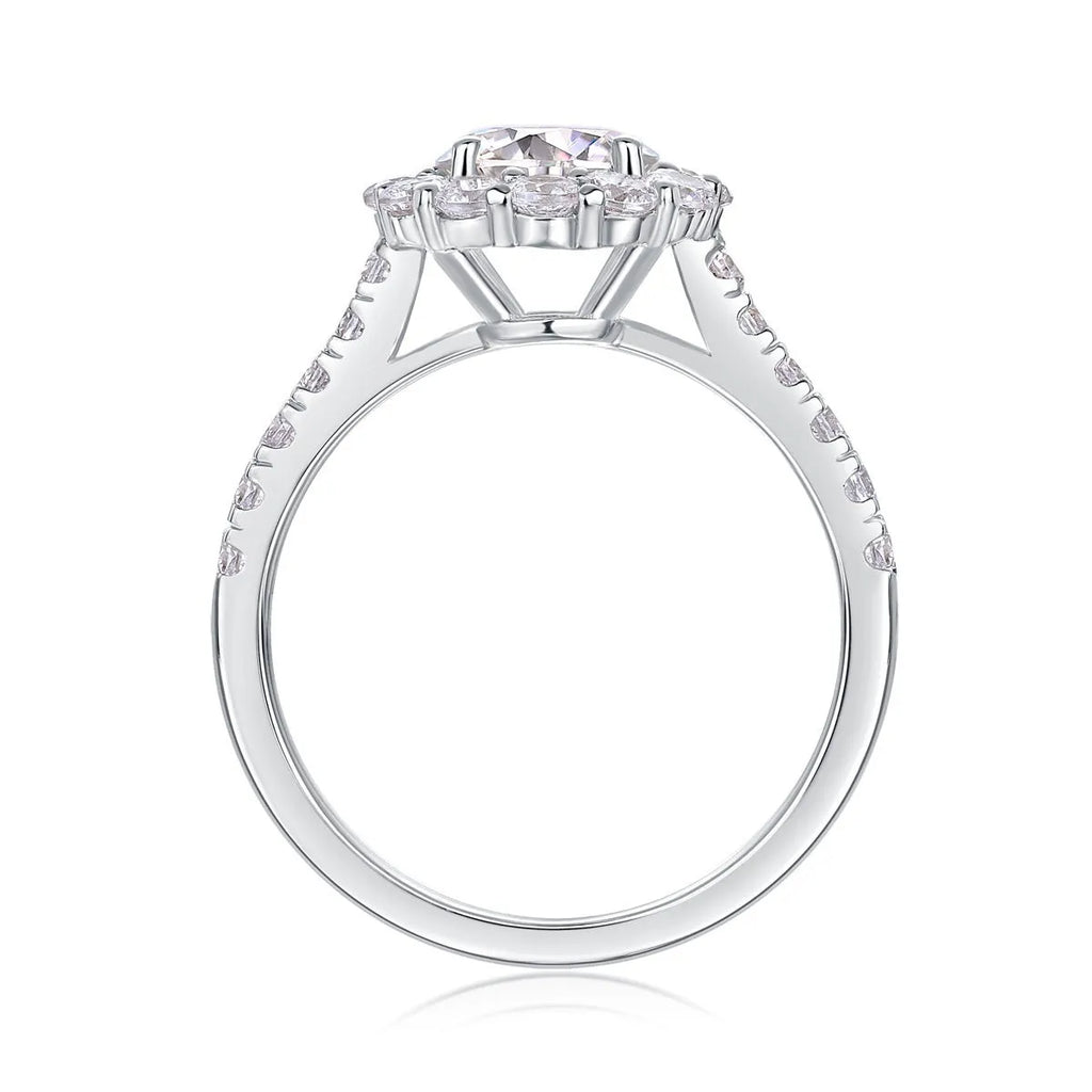 Silver moissanite ring with round 1-carat stone geometric fashion OL style for women US sizes 5-9